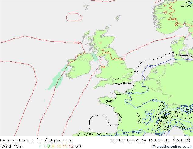 High wind areas Arpege-eu sab 18.05.2024 15 UTC