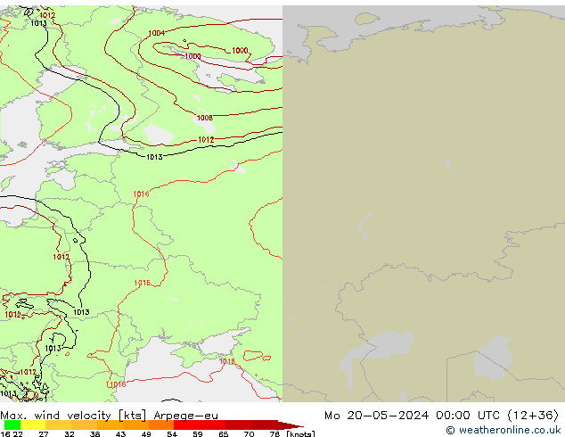 Max. wind velocity Arpege-eu  20.05.2024 00 UTC