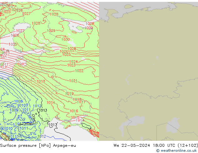 Atmosférický tlak Arpege-eu St 22.05.2024 18 UTC