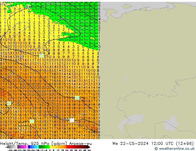 Yükseklik/Sıc. 925 hPa Arpege-eu Çar 22.05.2024 12 UTC