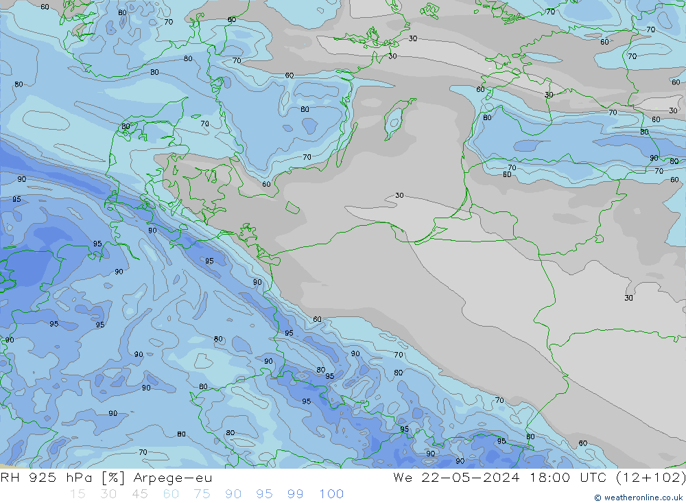 925 hPa Nispi Nem Arpege-eu Çar 22.05.2024 18 UTC