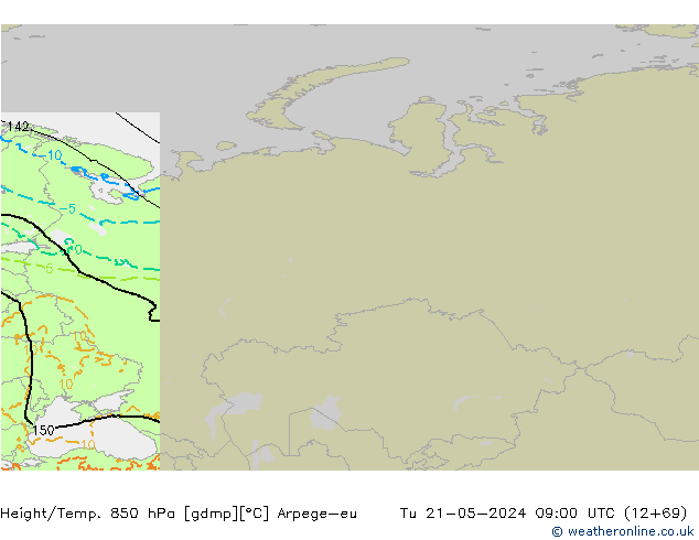 Height/Temp. 850 hPa Arpege-eu  21.05.2024 09 UTC