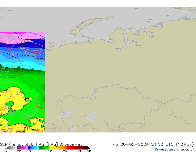 SLP/Temp. 850 hPa Arpege-eu Po 20.05.2024 21 UTC