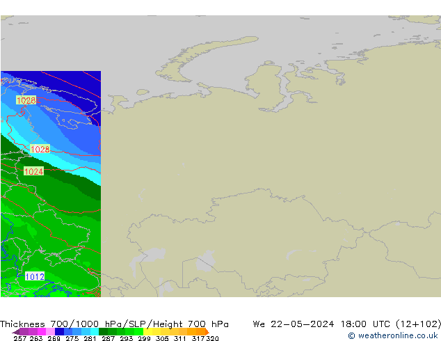Dikte700-1000 hPa Arpege-eu wo 22.05.2024 18 UTC