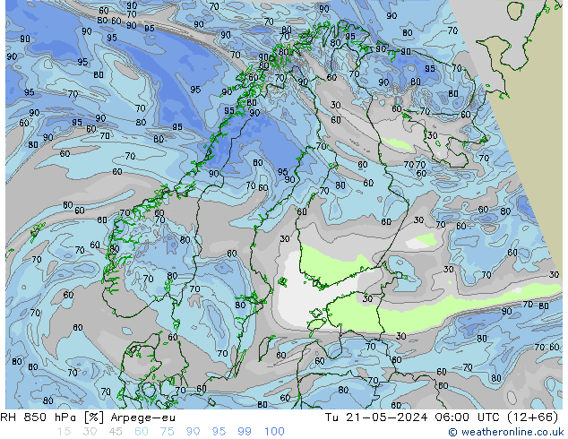 RH 850 hPa Arpege-eu  21.05.2024 06 UTC
