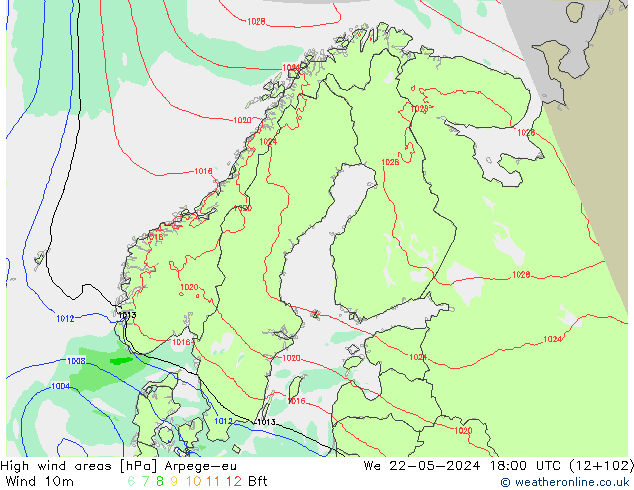Windvelden Arpege-eu wo 22.05.2024 18 UTC