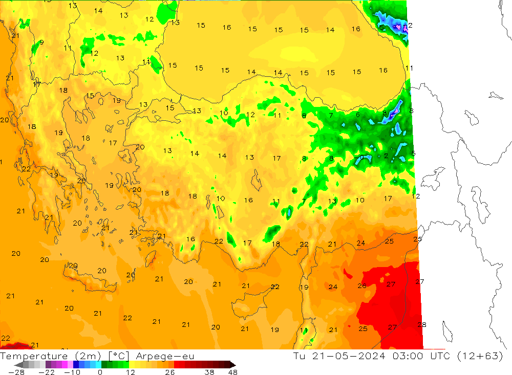 Temperature (2m) Arpege-eu Tu 21.05.2024 03 UTC