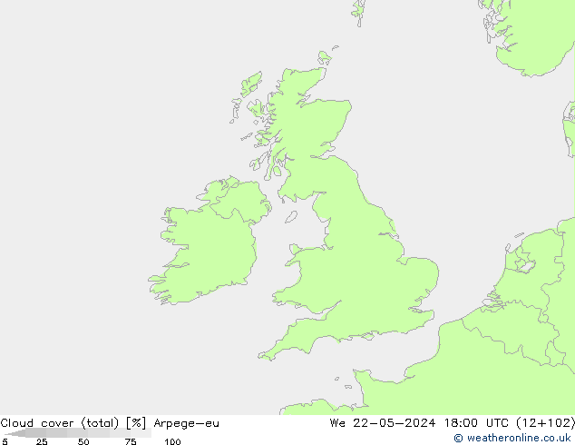Nubes (total) Arpege-eu mié 22.05.2024 18 UTC
