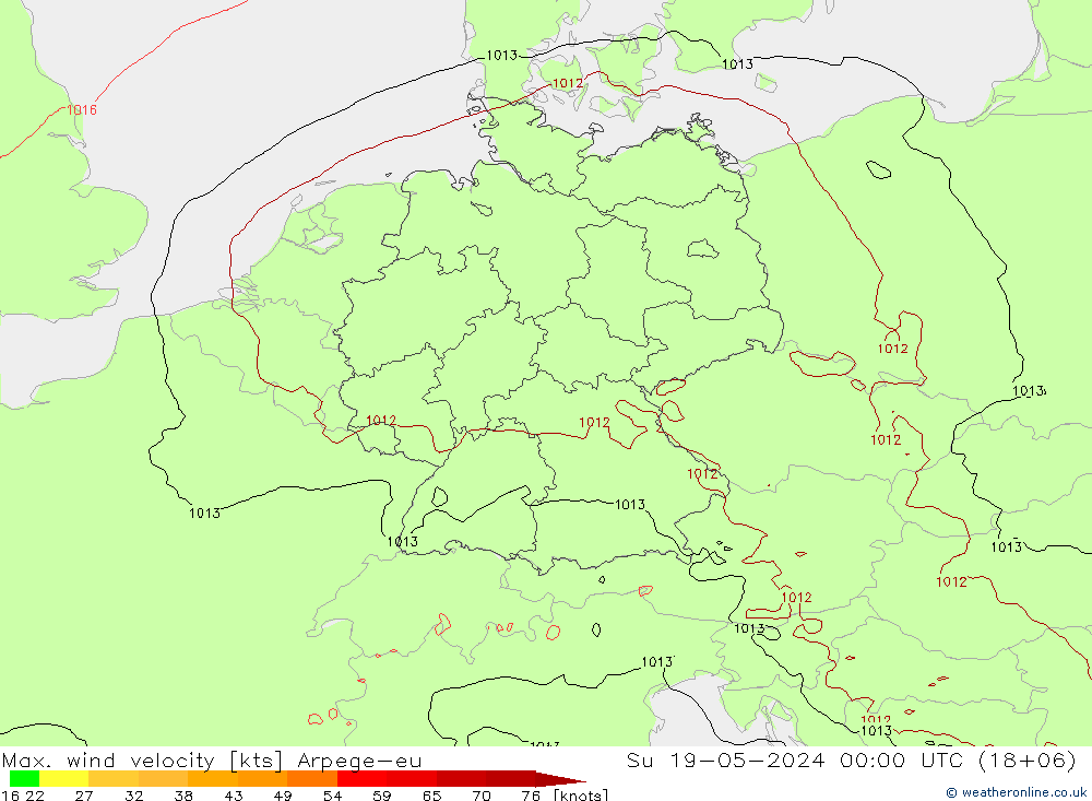 Max. wind velocity Arpege-eu dom 19.05.2024 00 UTC