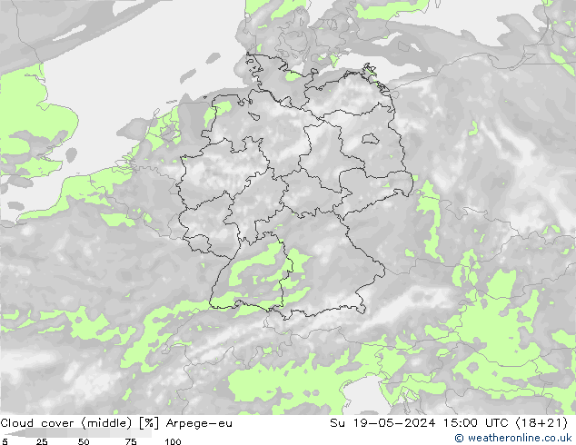 Cloud cover (middle) Arpege-eu Su 19.05.2024 15 UTC