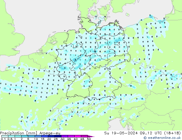 Precipitation Arpege-eu Su 19.05.2024 12 UTC