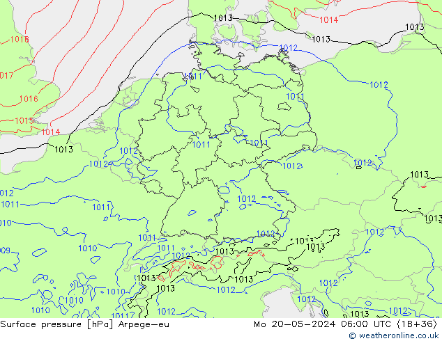 Presión superficial Arpege-eu lun 20.05.2024 06 UTC