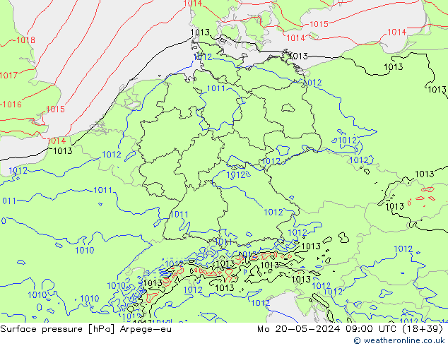Surface pressure Arpege-eu Mo 20.05.2024 09 UTC