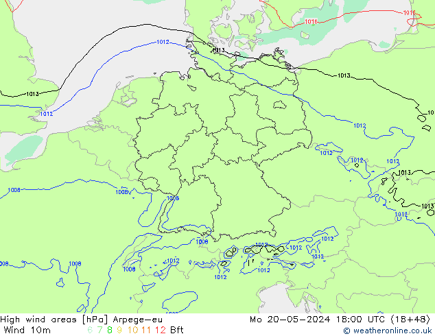 High wind areas Arpege-eu пн 20.05.2024 18 UTC