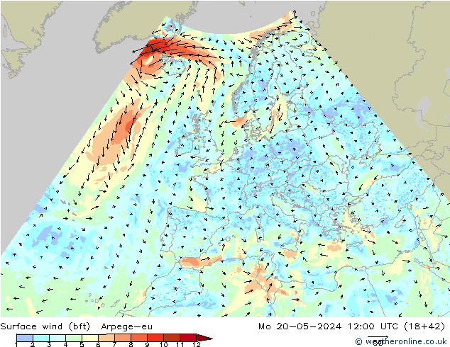 Rüzgar 10 m (bft) Arpege-eu Pzt 20.05.2024 12 UTC