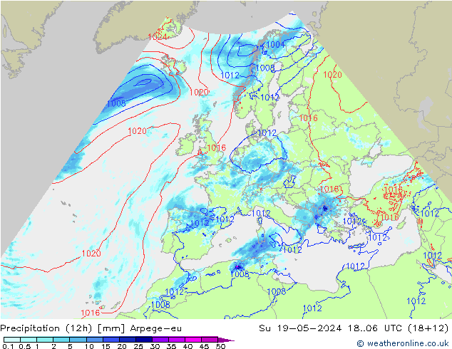 Precipitación (12h) Arpege-eu dom 19.05.2024 06 UTC