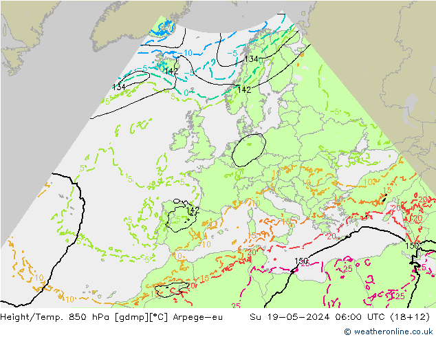 Géop./Temp. 850 hPa Arpege-eu dim 19.05.2024 06 UTC