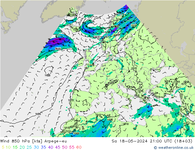Wind 850 hPa Arpege-eu Sa 18.05.2024 21 UTC