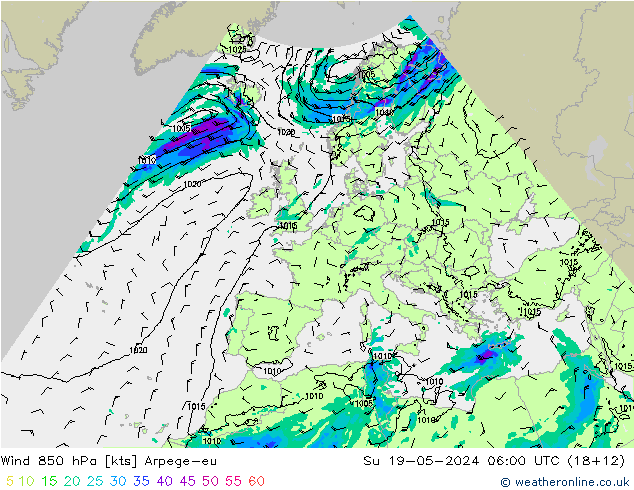 wiatr 850 hPa Arpege-eu nie. 19.05.2024 06 UTC