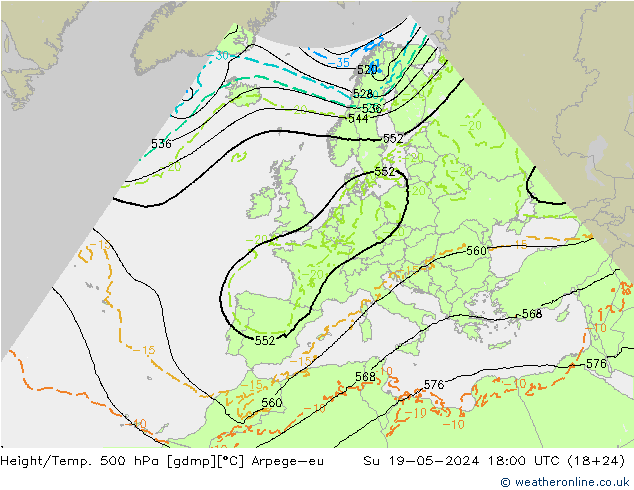 Yükseklik/Sıc. 500 hPa Arpege-eu Paz 19.05.2024 18 UTC