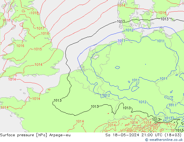 Surface pressure Arpege-eu Sa 18.05.2024 21 UTC