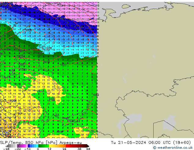 SLP/Temp. 850 hPa Arpege-eu mar 21.05.2024 06 UTC