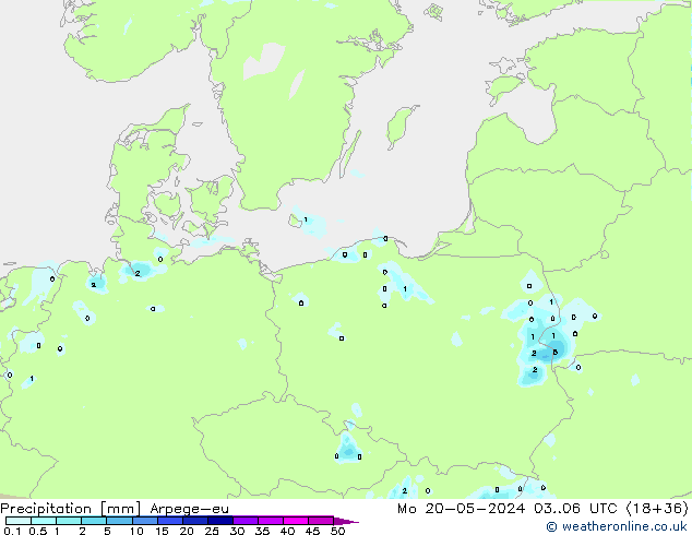 Precipitazione Arpege-eu lun 20.05.2024 06 UTC