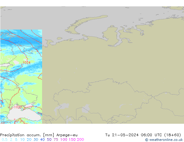 Precipitation accum. Arpege-eu вт 21.05.2024 06 UTC