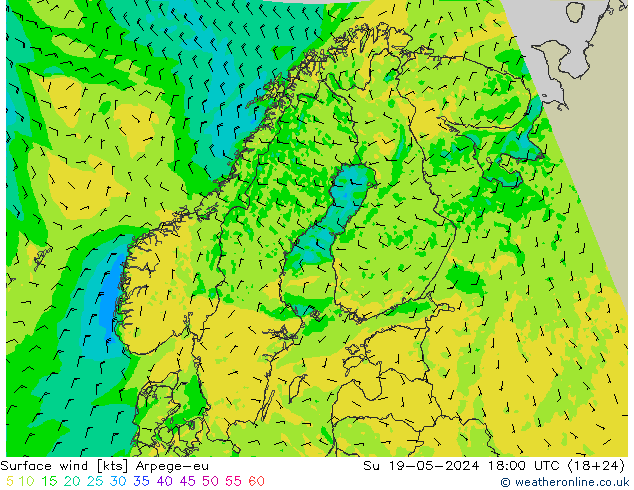 风 10 米 Arpege-eu 星期日 19.05.2024 18 UTC