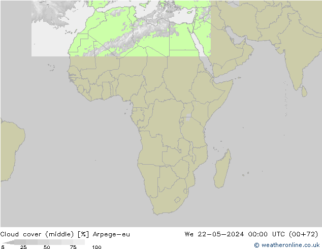 oblačnosti uprostřed Arpege-eu St 22.05.2024 00 UTC