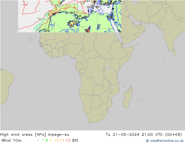 Windvelden Arpege-eu di 21.05.2024 21 UTC