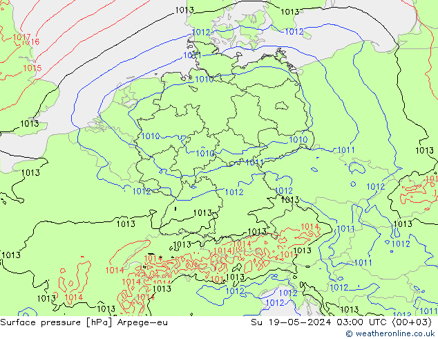 Atmosférický tlak Arpege-eu Ne 19.05.2024 03 UTC