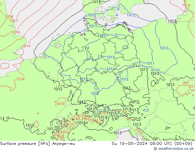 Atmosférický tlak Arpege-eu Ne 19.05.2024 09 UTC