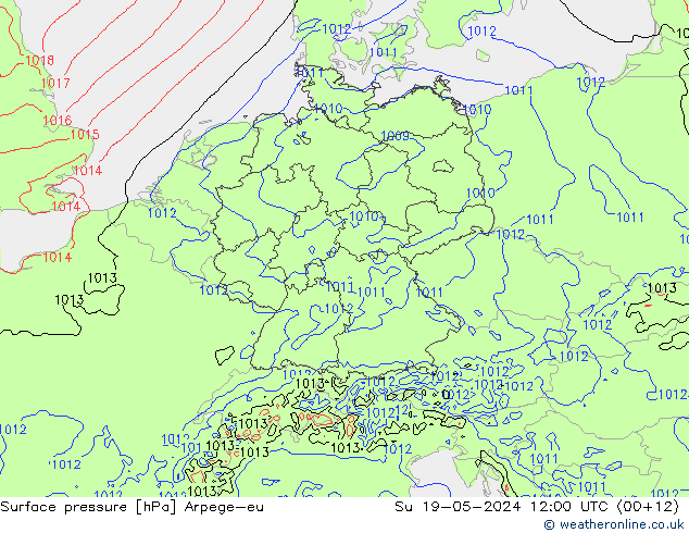 Luchtdruk (Grond) Arpege-eu zo 19.05.2024 12 UTC