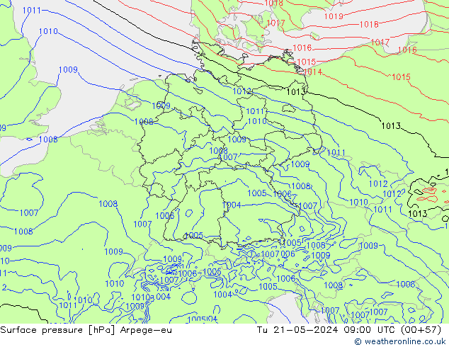 Presión superficial Arpege-eu mar 21.05.2024 09 UTC