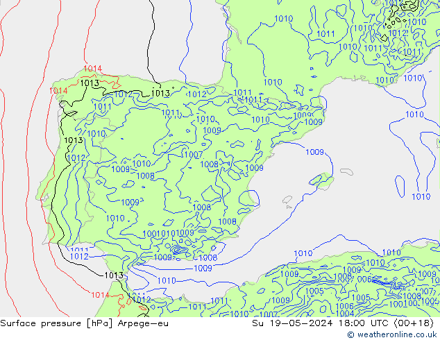 Surface pressure Arpege-eu Su 19.05.2024 18 UTC