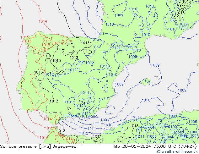 Atmosférický tlak Arpege-eu Po 20.05.2024 03 UTC