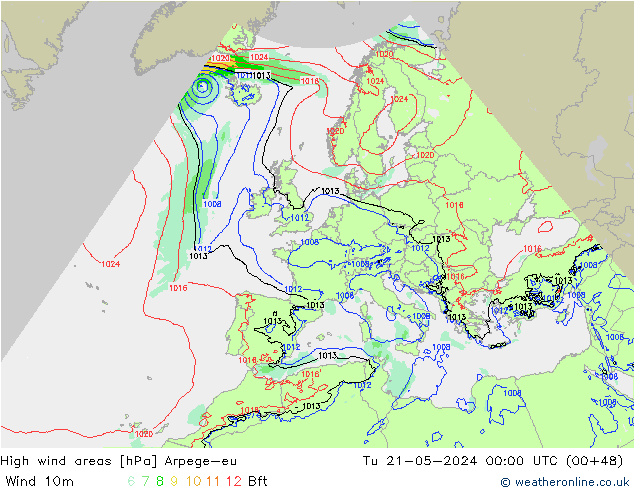 Windvelden Arpege-eu di 21.05.2024 00 UTC