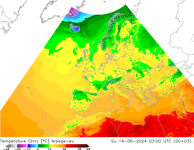 Temperature (2m) Arpege-eu Su 19.05.2024 03 UTC
