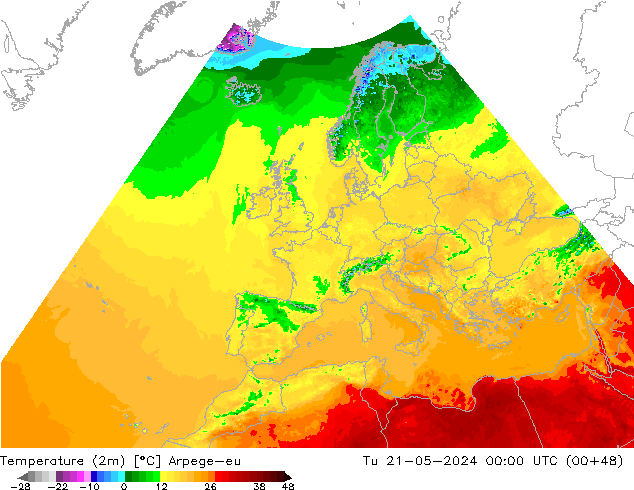Temperatura (2m) Arpege-eu mar 21.05.2024 00 UTC