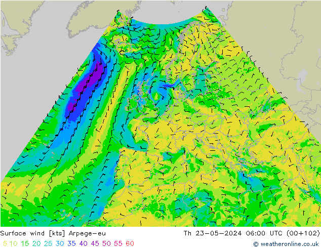 Wind 10 m Arpege-eu do 23.05.2024 06 UTC