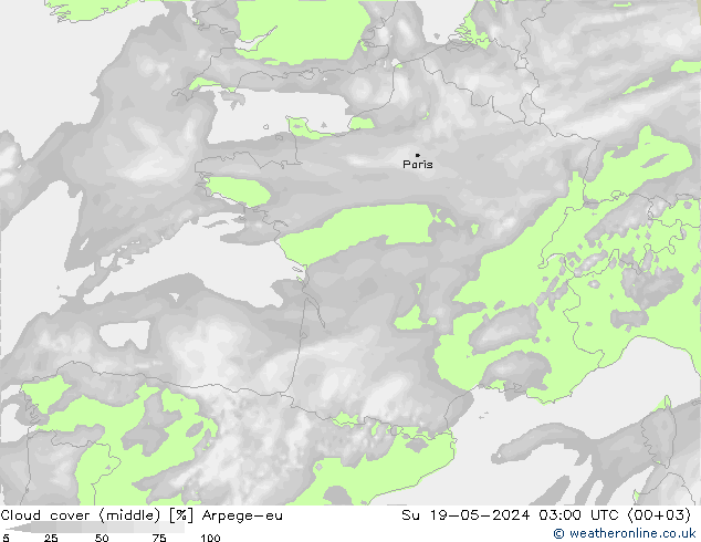 Cloud cover (middle) Arpege-eu Su 19.05.2024 03 UTC