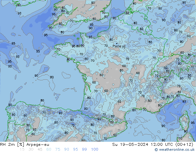 RH 2m Arpege-eu  19.05.2024 12 UTC