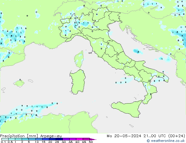 Precipitazione Arpege-eu lun 20.05.2024 00 UTC