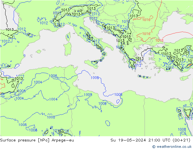 Atmosférický tlak Arpege-eu Ne 19.05.2024 21 UTC
