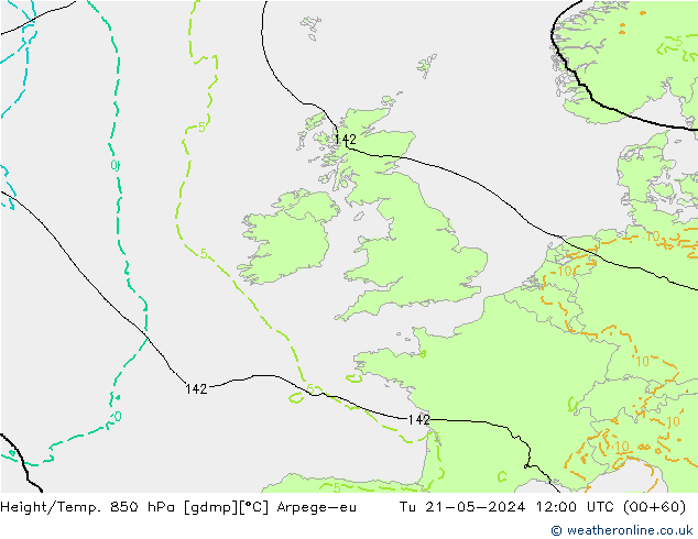Yükseklik/Sıc. 850 hPa Arpege-eu Sa 21.05.2024 12 UTC