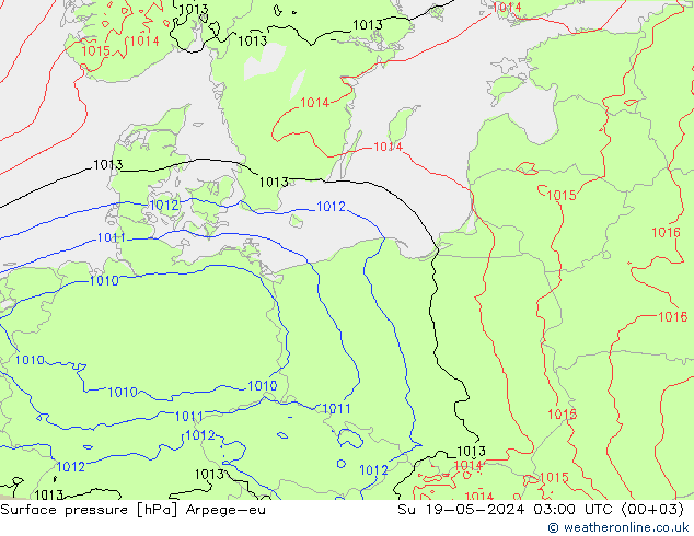 Presión superficial Arpege-eu dom 19.05.2024 03 UTC