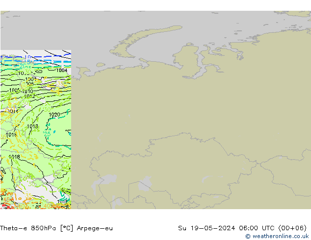 Theta-e 850hPa Arpege-eu Dom 19.05.2024 06 UTC