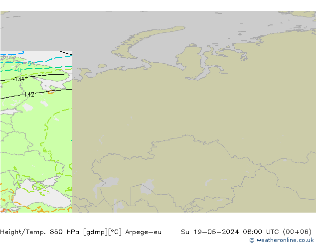 Yükseklik/Sıc. 850 hPa Arpege-eu Paz 19.05.2024 06 UTC