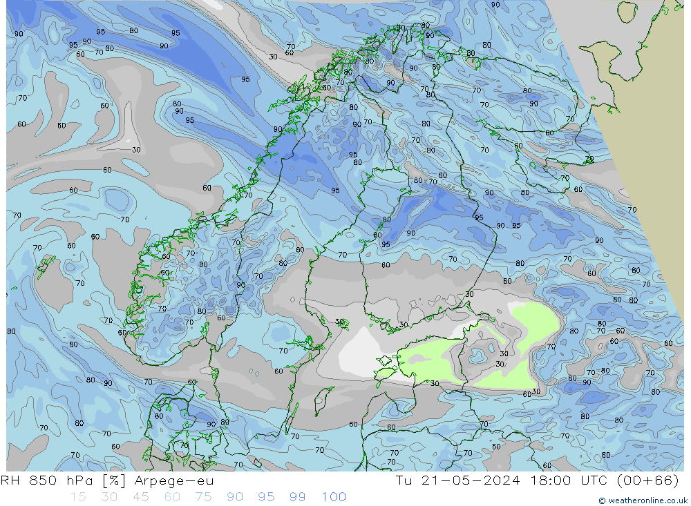 850 hPa Nispi Nem Arpege-eu Sa 21.05.2024 18 UTC